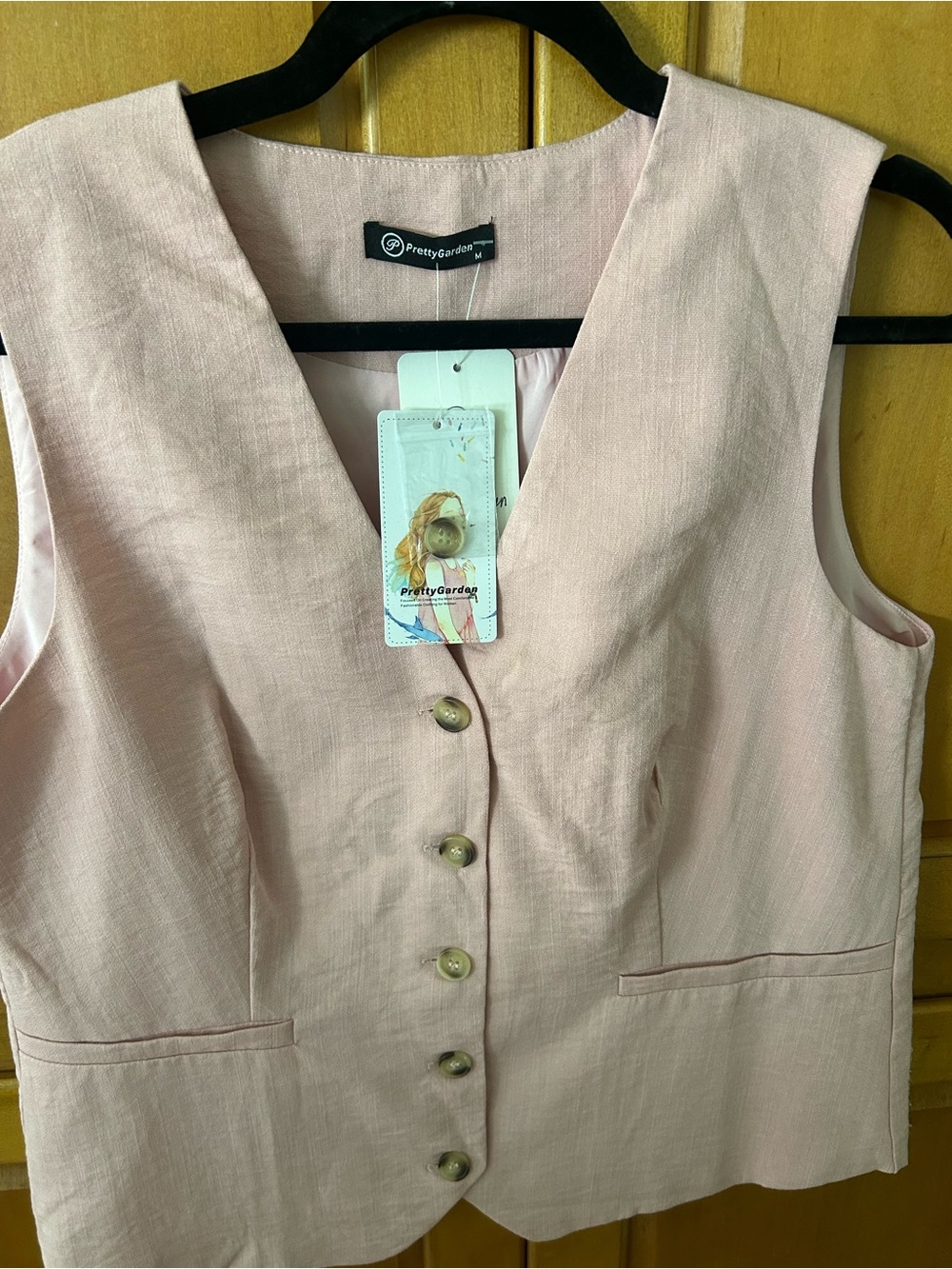 PrettyGarden Women's Blush Pink Button Vest - Picture 2 of 3